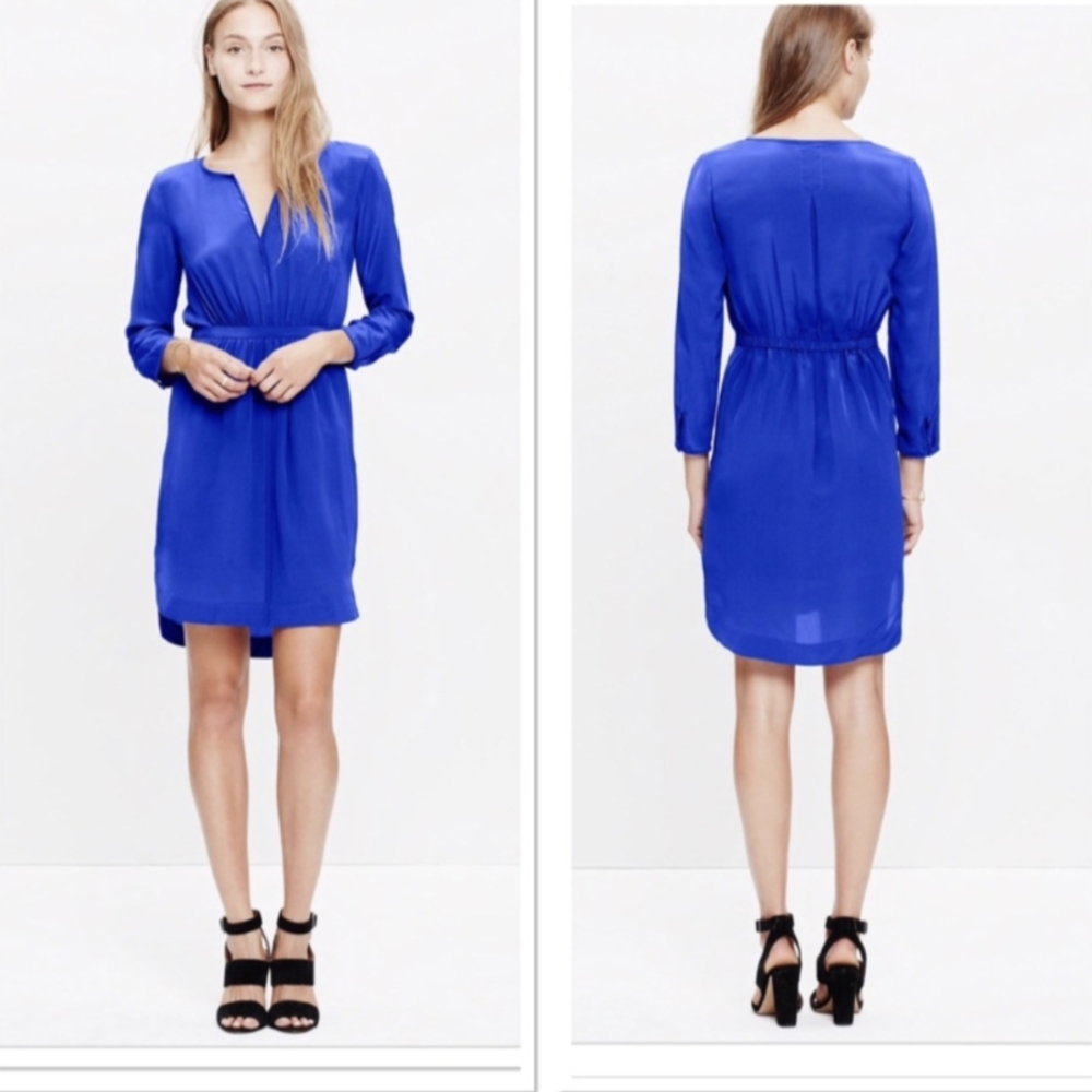 Madewell Mulberry Silk Index Royal Blue Shirt Dress w/ Pockets- 12
